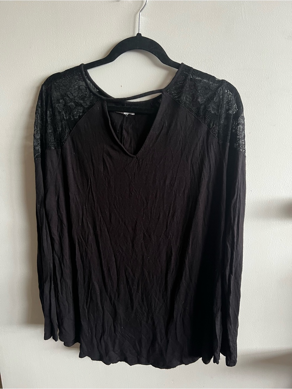 Maurices Black Long Sleeve Lace Shoulder Top